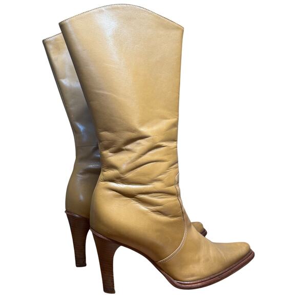 ANTONIO MELANI Jamie Glove Fit Women 9 Mid Calf Camel Leather Boots Pointed Toe - Picture 3 of 13